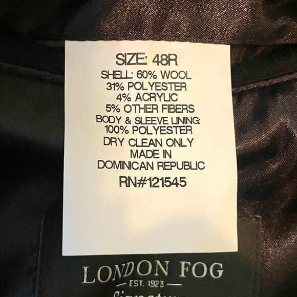 Mens LONDON FOG SIGNATURE Black Wool Blend Overcoat, 48 Reg - Picture 10 of 11